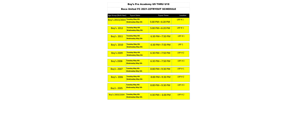 2021-22 Boys Birth Years (2012-14) Tryout Info