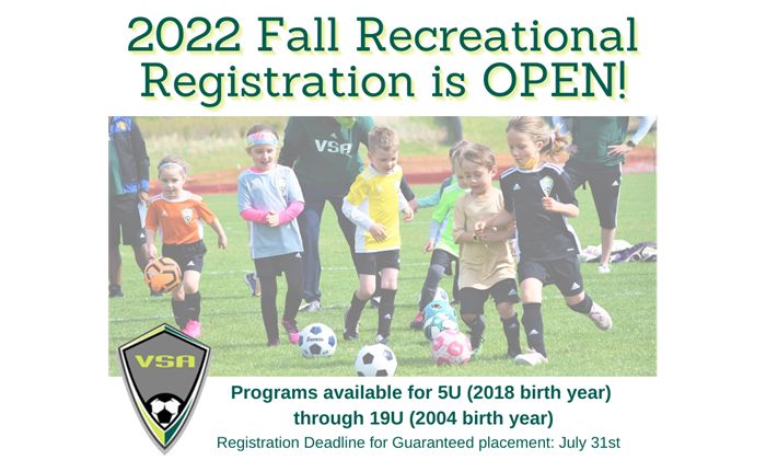 Fall 2022 Recreational Registration is OPEN! 