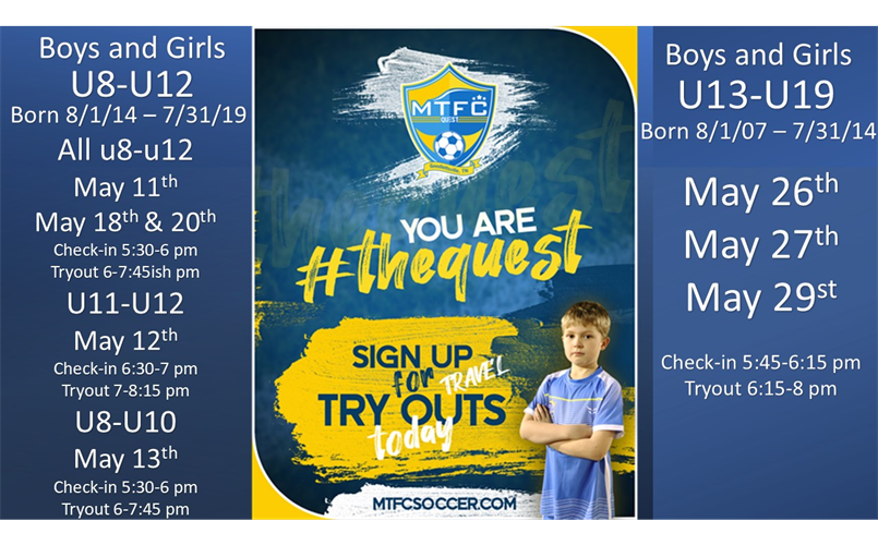 Quest Tryout Dates Set, Register Today!!!