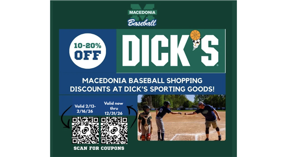 Exclusive Dick's Sporting Goods Shopping Days for Macedonia Baseball!