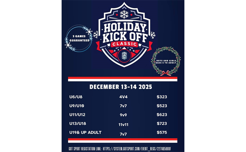 Holiday Kickoff Classic Soccer Tournament Dec 13 & 14, 2025