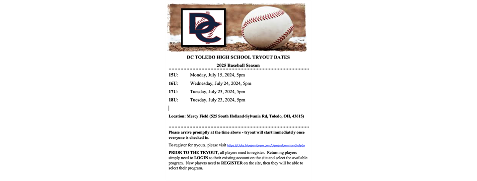 2025 DC Toledo High School Tryouts