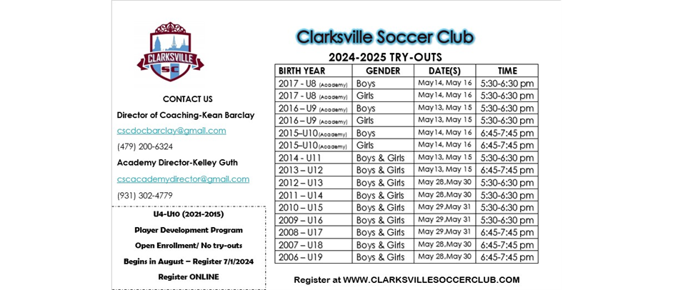 Try-Out dates for the 2024-25 season