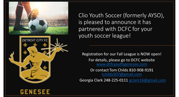 NEW! Clio Youth Soccer League