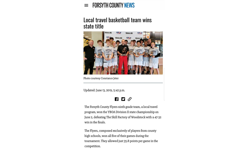 9th Grade D2 Champions Featured in Forsyth County News