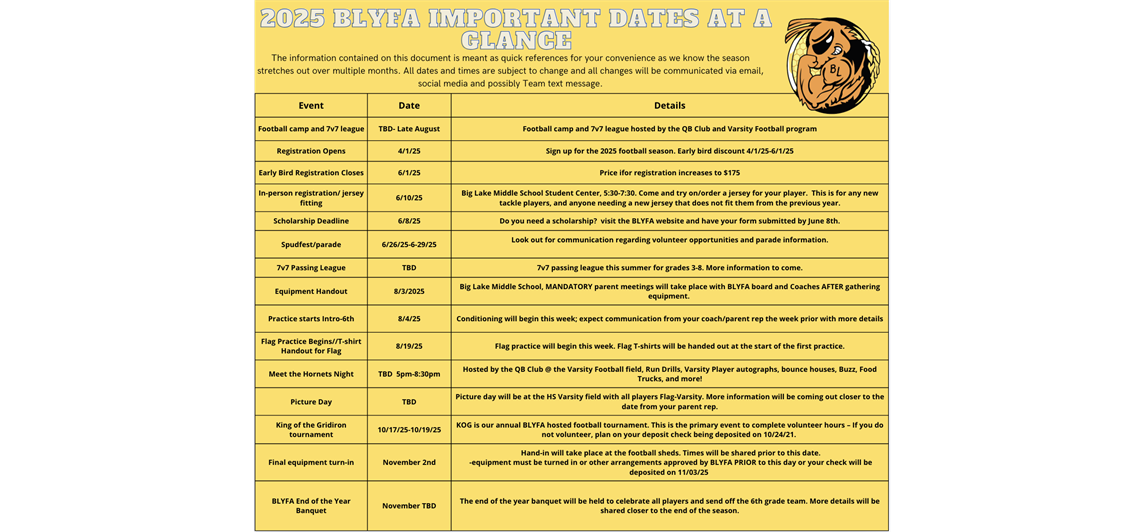 BLYFA 2025 Save The Dates