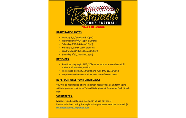 2024 Rosemead Pony Fall Ball Flyer