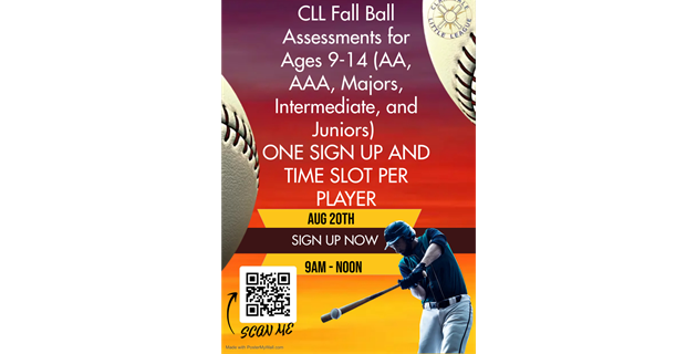 SIGNUPS FOR CLARKDALE FALL BALL ASSESSMENTS THIS SATURDAY AUGUST 20TH