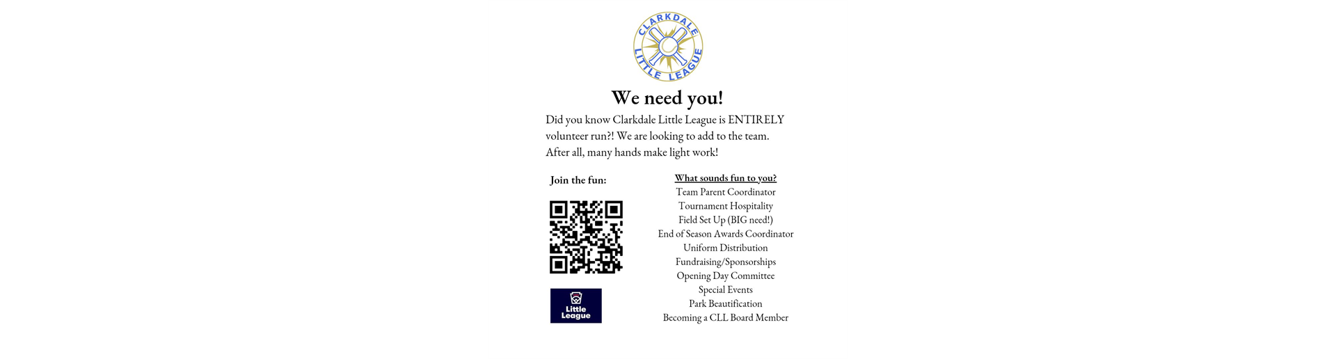 Clarkdale Little League needs you
