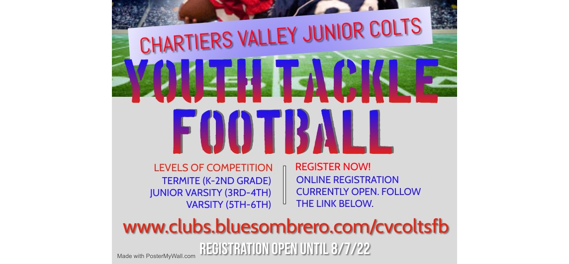 3rd and 4th Grade Football Registration Remains Open! All other divisions for football and cheer are closed.
