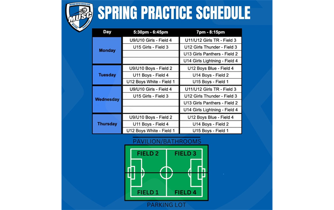 MUSC Spring Practice Schedule 