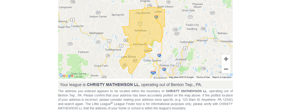 Christy Mathewson Boundry Map