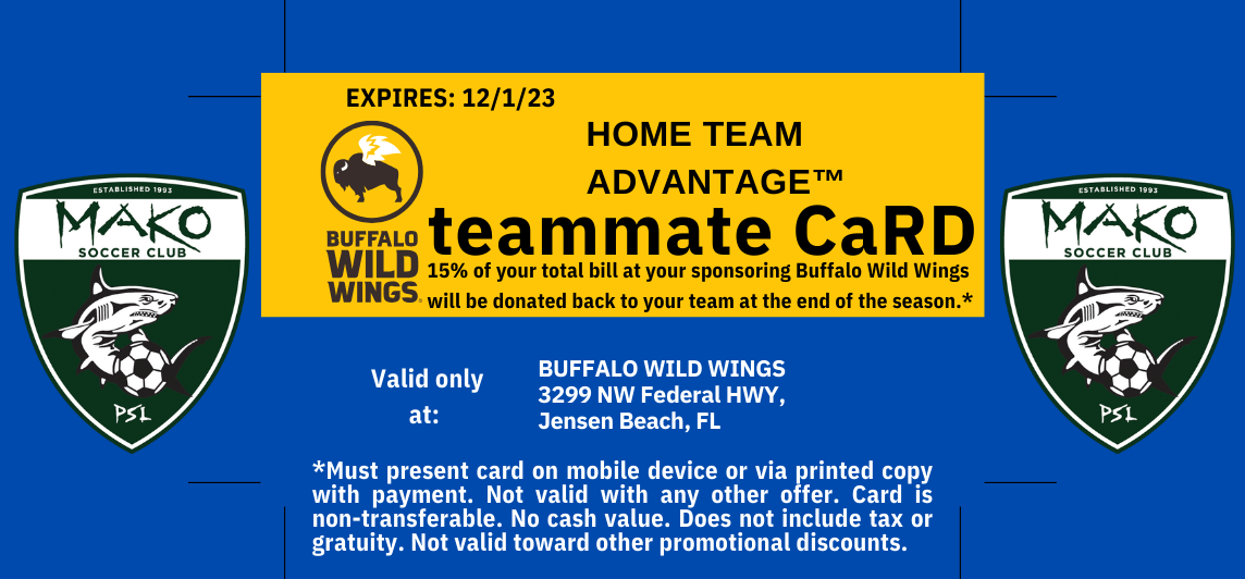 SUPPORT MAKO SOCCER WITH BUFFALO WILD WINGS!!!