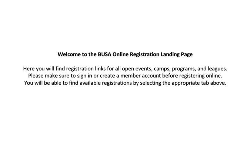 BUSA Registration Landing Page