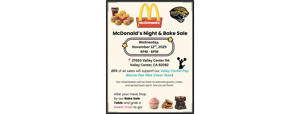 PeeWee Cheer McDonalds Fundraiser Night 11/12