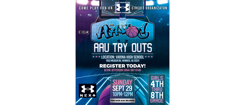 VA Havoc Girls 4th-8th Grade Tryouts @ Varina High on 9/29