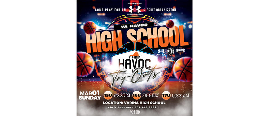 VA Havoc Boys High School Tryouts @ Varina High on Sunday 3/8