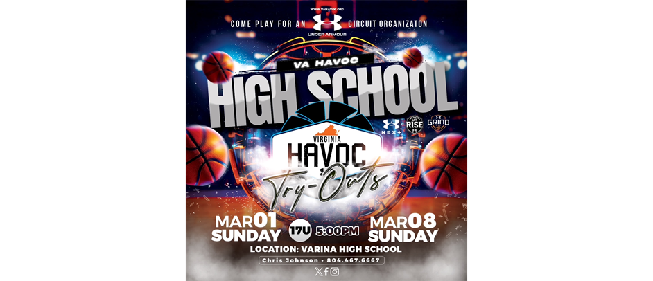 VA Havoc Boys High School Tryouts @ Varina High on Sunday 3/8