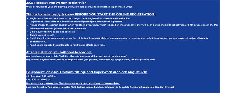 Things to know for registration