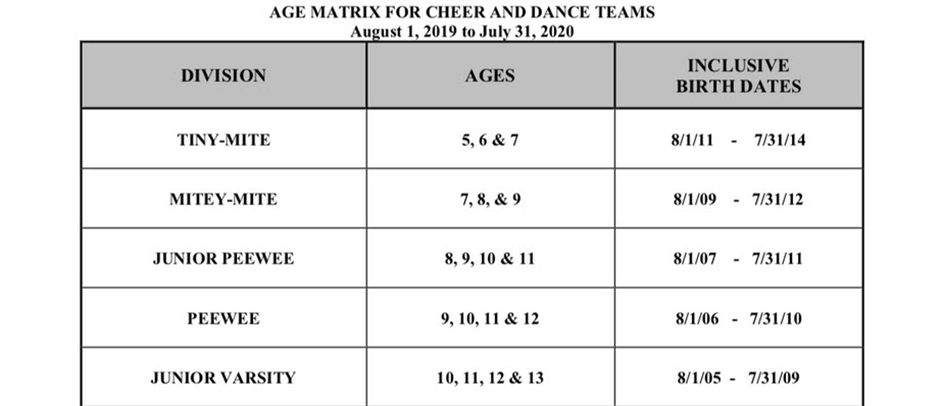 Cheer Age Based Divisions