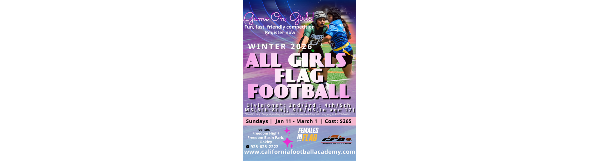 WINTER 2026 ALL GIRLS FLAG FOOTBALL - REGISTER TODAY!
