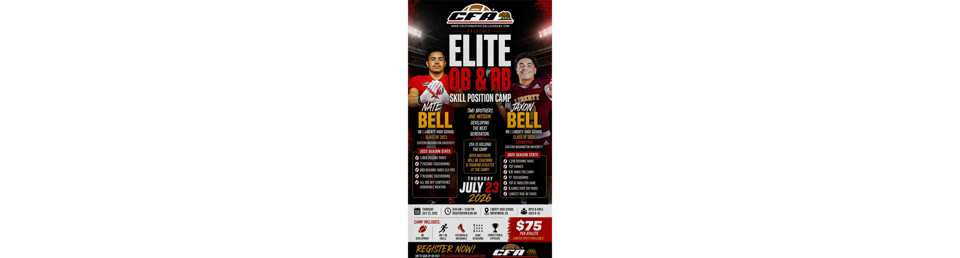 Register for our Elite QB & RB Skills Camp