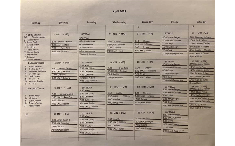 21 Practice Schedule
