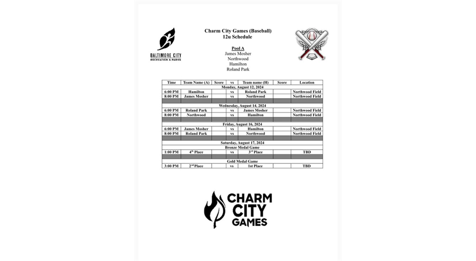 Charm city Games Schedule 