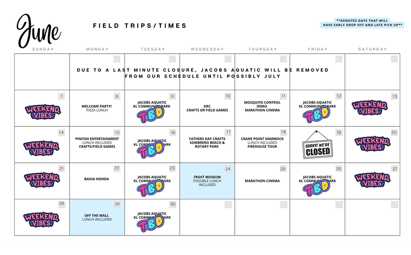 Summer Camp Schedule June