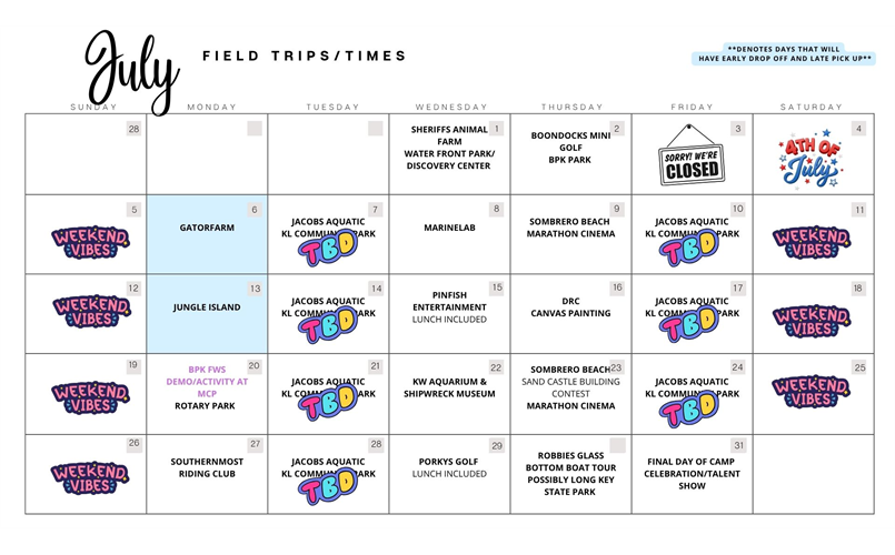 Summer Camp Schedule July