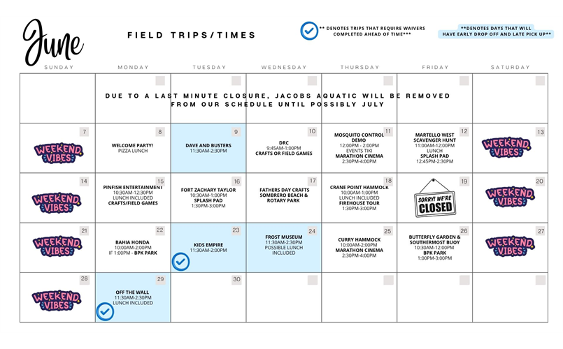 Summer Camp Schedule June