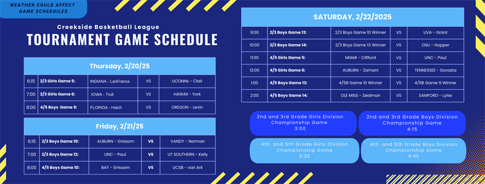 UPDATED Tournament Schedule