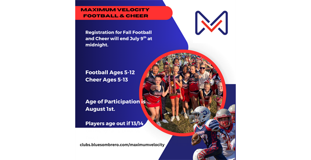 Tackle Football and Cheer Sign Ups End July 9th!!