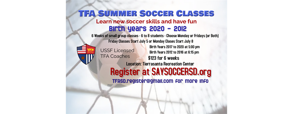 Summer Soccer Classes Start July 5 or 8