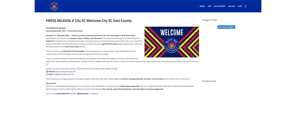 City SC East County welcomes Tierrasanta Soccer Competitive