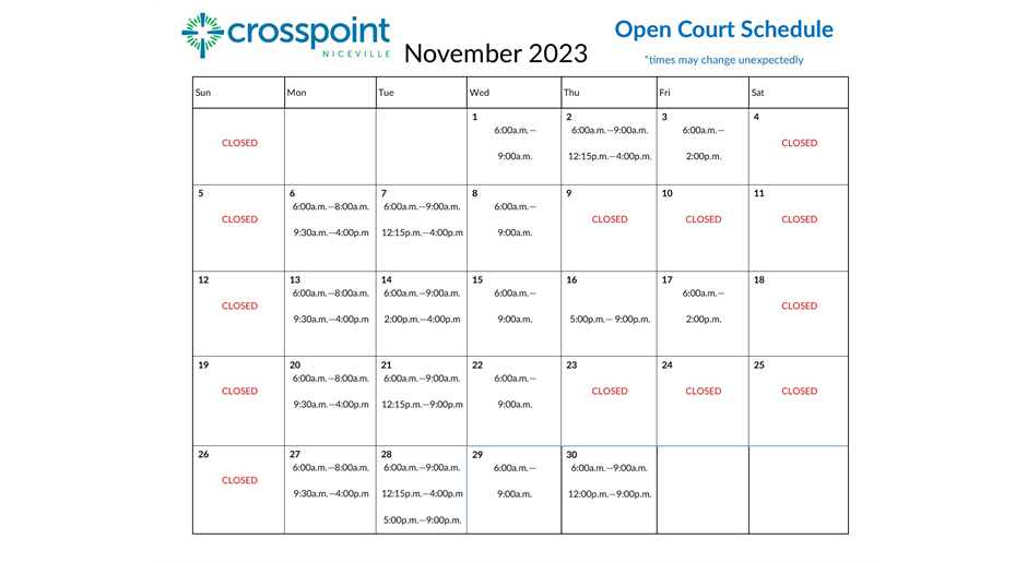 Open Court Calendar November 2023