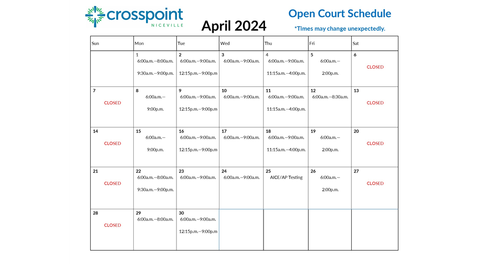 Open Court Calendar April 2024