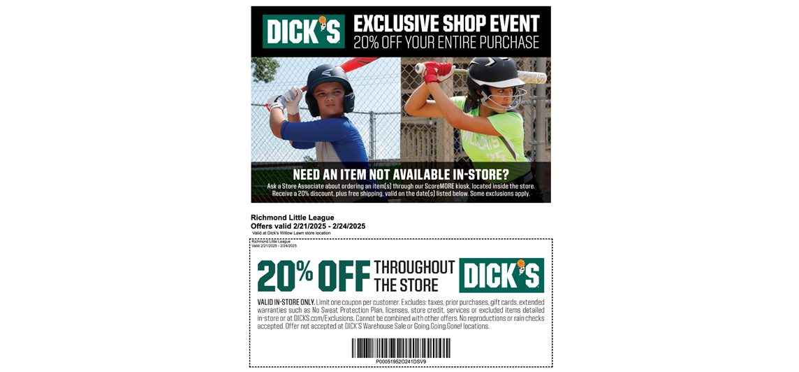 2025 Dick's Day Feb 21-24! Save 20% off entire purchase