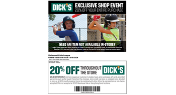 Dick's Day! Save 20% at Willow Lawn Location 8/16-8/18