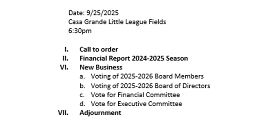 Annual Meeting & Elections for 2026 Season