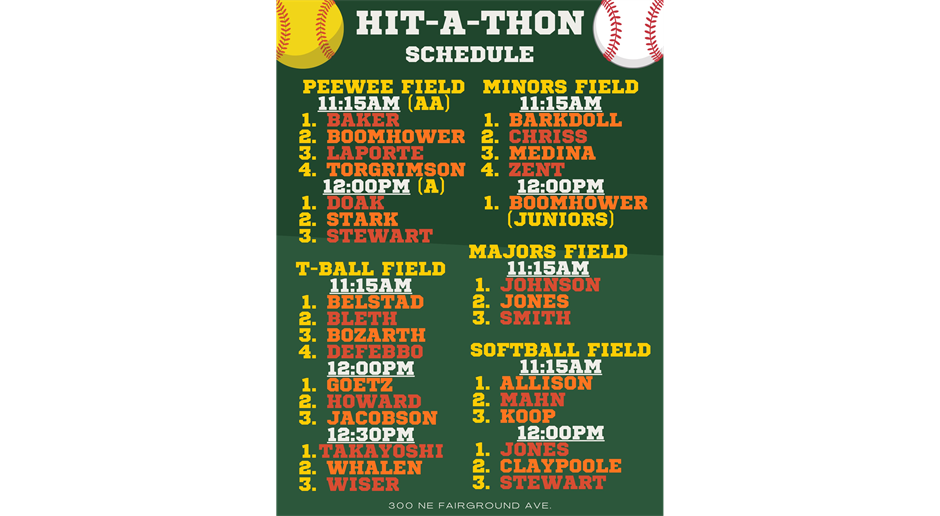 Hit-A-Thon Field Schedule