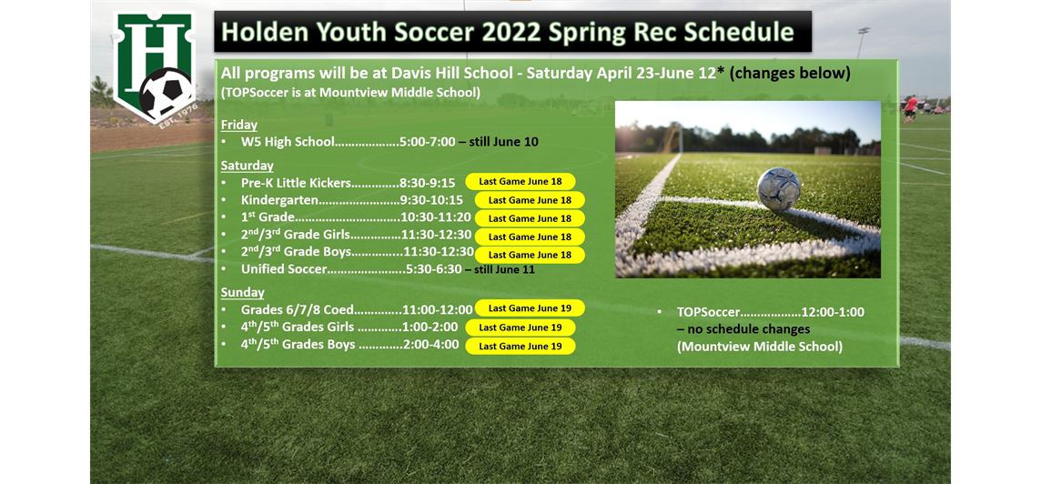 2022 Spring Rec Schedule