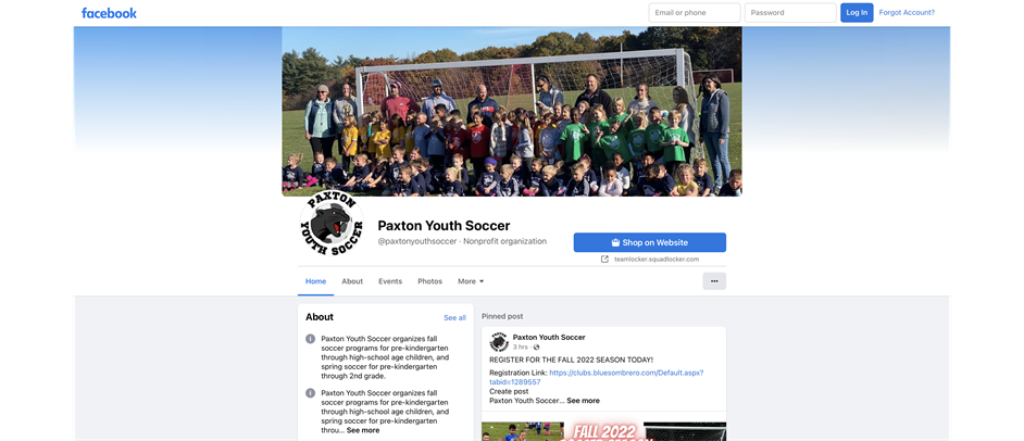Like Paxton Youth Soccer on Facebook