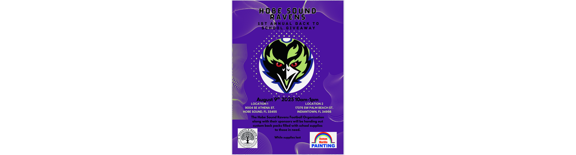 1st Annual Hobe Sound Ravens Back to School Giveaway!