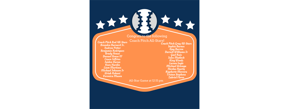 Spring 2025 Coach Pitch All-Stars Roster