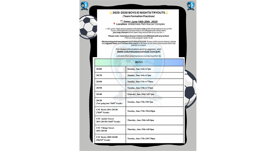 2025 Boys ID Nights/Tryouts (Team Formation Practice)
