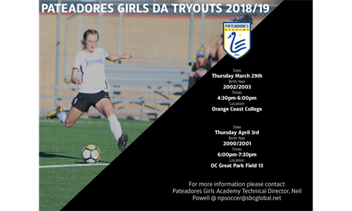 Girls Academy Tryouts 2018/19